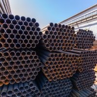 Closeup of stack of metal pipes